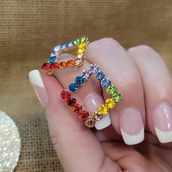 Rainbow Crystal Square Stud Earrings - Picture 1 of 9